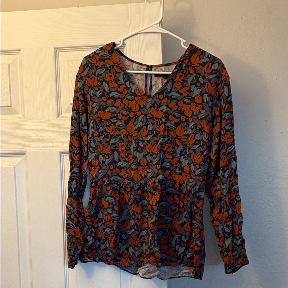Floral Print Women's Top - Orange and Blue